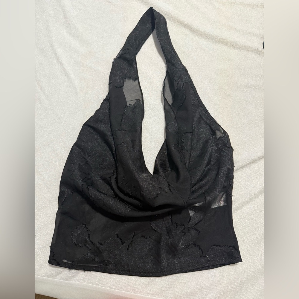 PrettyLittleThing Black Lace Halter Bra